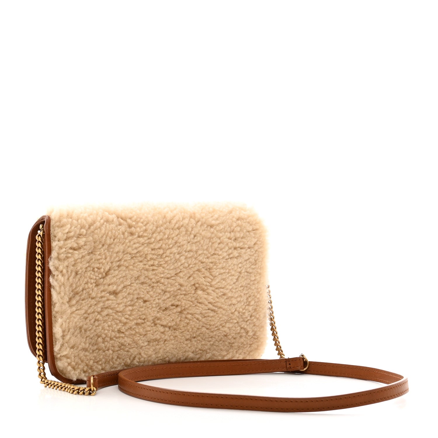 Saint Laurent Shearling Monogram Phone Holder Crossbody Brown 3 of 11