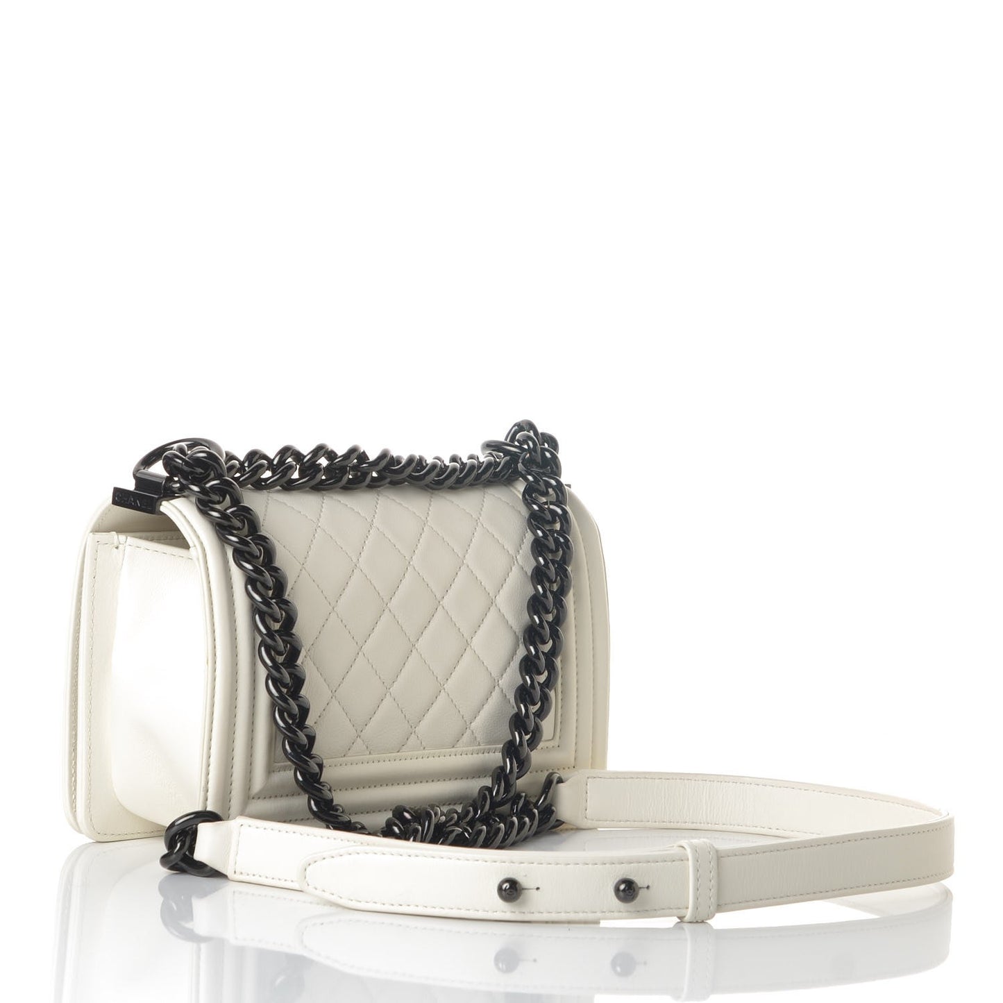 Lambskin Quilted Small Boy Flap White