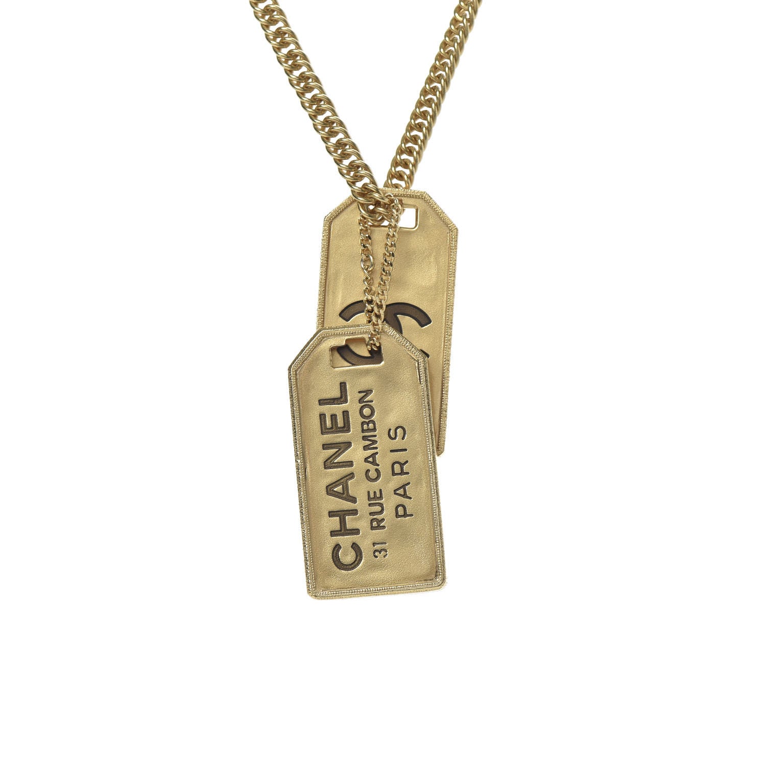Chanel ID Dog Tag Charm Necklace Gold 4 of 6