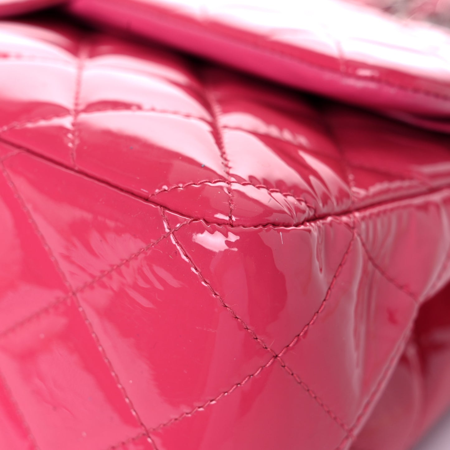 Patent Quilted Jumbo Double Flap Fuchsia