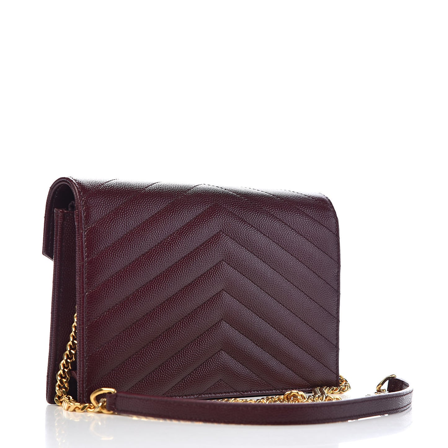 Grain De Poudre Matelasse Chevron Monogram Envelope Chain Wallet Rouge Legion