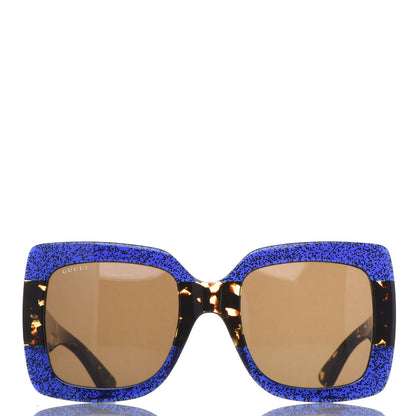 Gucci Square Frame GG0083S Sunglasses Glitter Blue Havana Brown 3 of 8