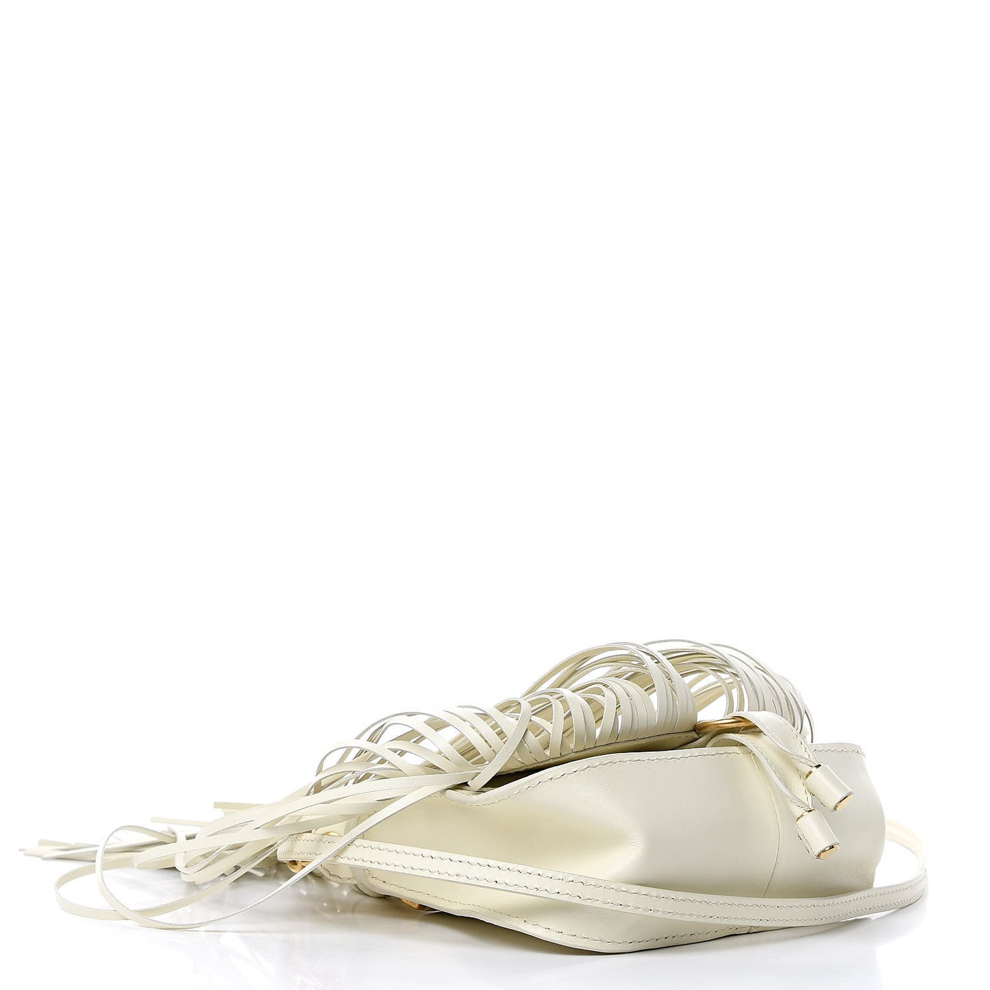 Shiny Small Grain Calfskin Mini Marcie Multi Fringe Satchel Natural White