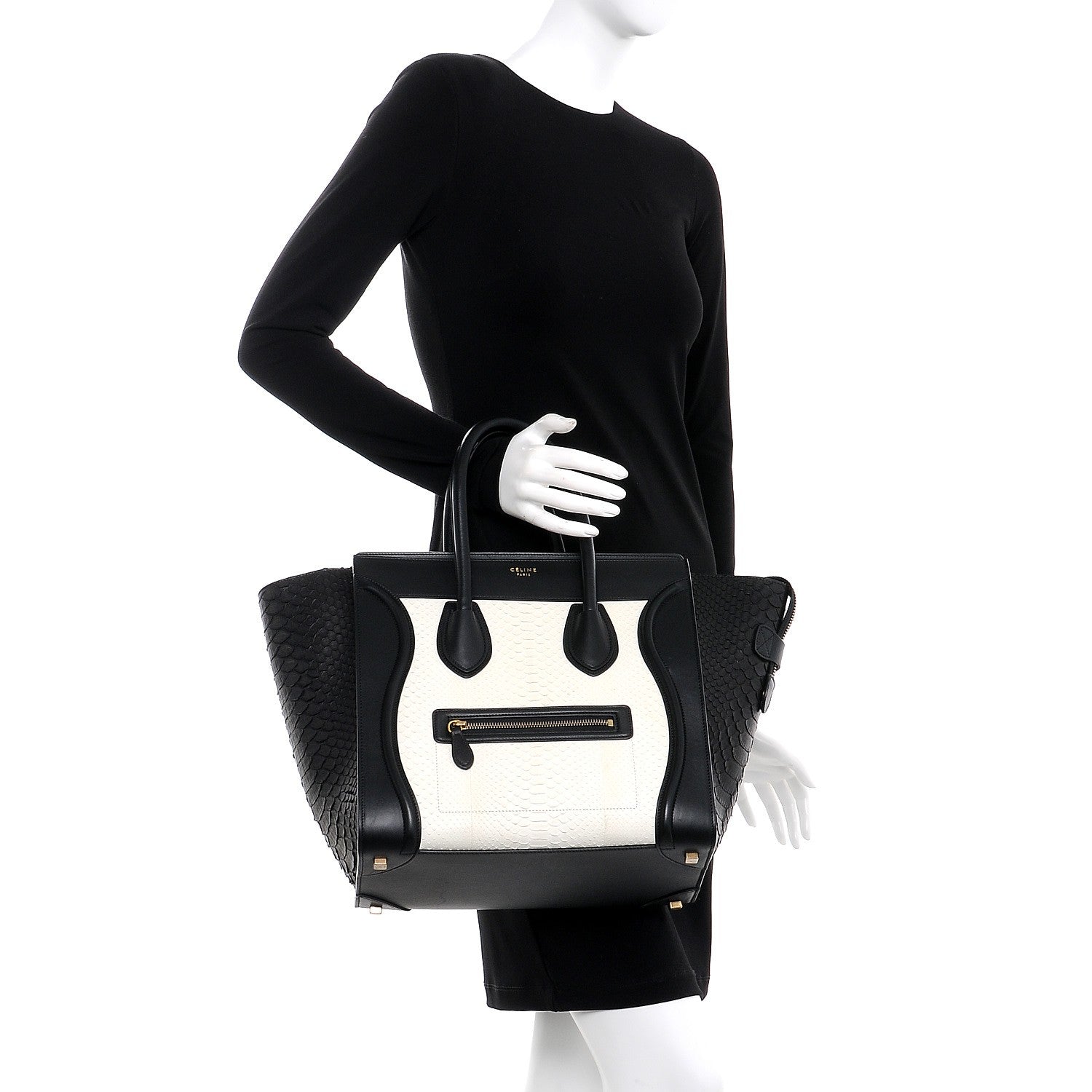 Celine Python Smooth Calfskin Mini Luggage Black White 2 of 10