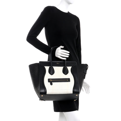 Celine Python Smooth Calfskin Mini Luggage Black White 2 of 10