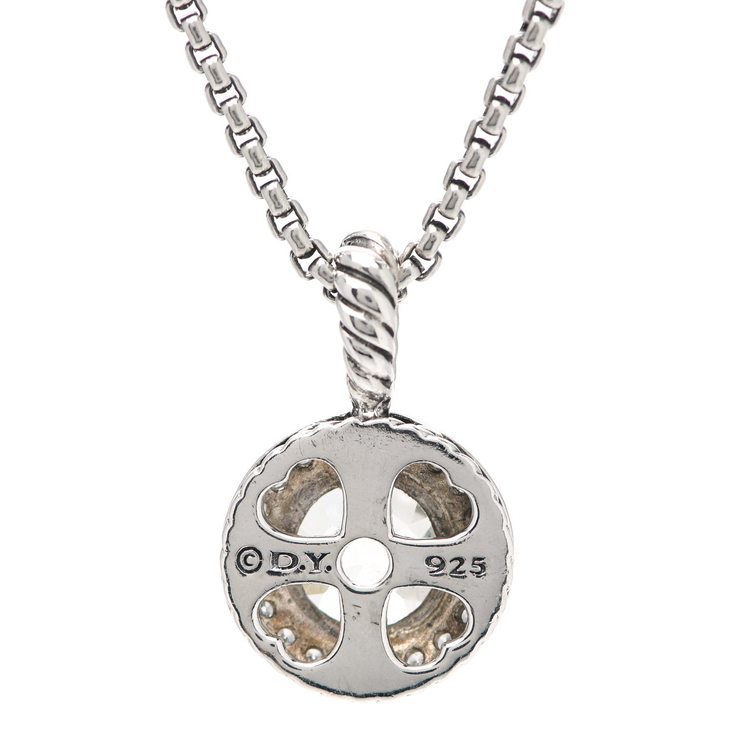 David Yurman Sterling Silver Diamond Prasiolite 8mm Petite Cerise Pendant Necklace 7 of 7