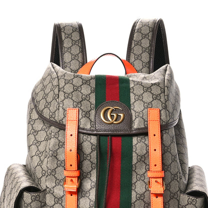 Gucci GG Supreme Monogram Medium Ophidia Double Buckle Backpack Beige Ebony Neon Orange 7 of 9