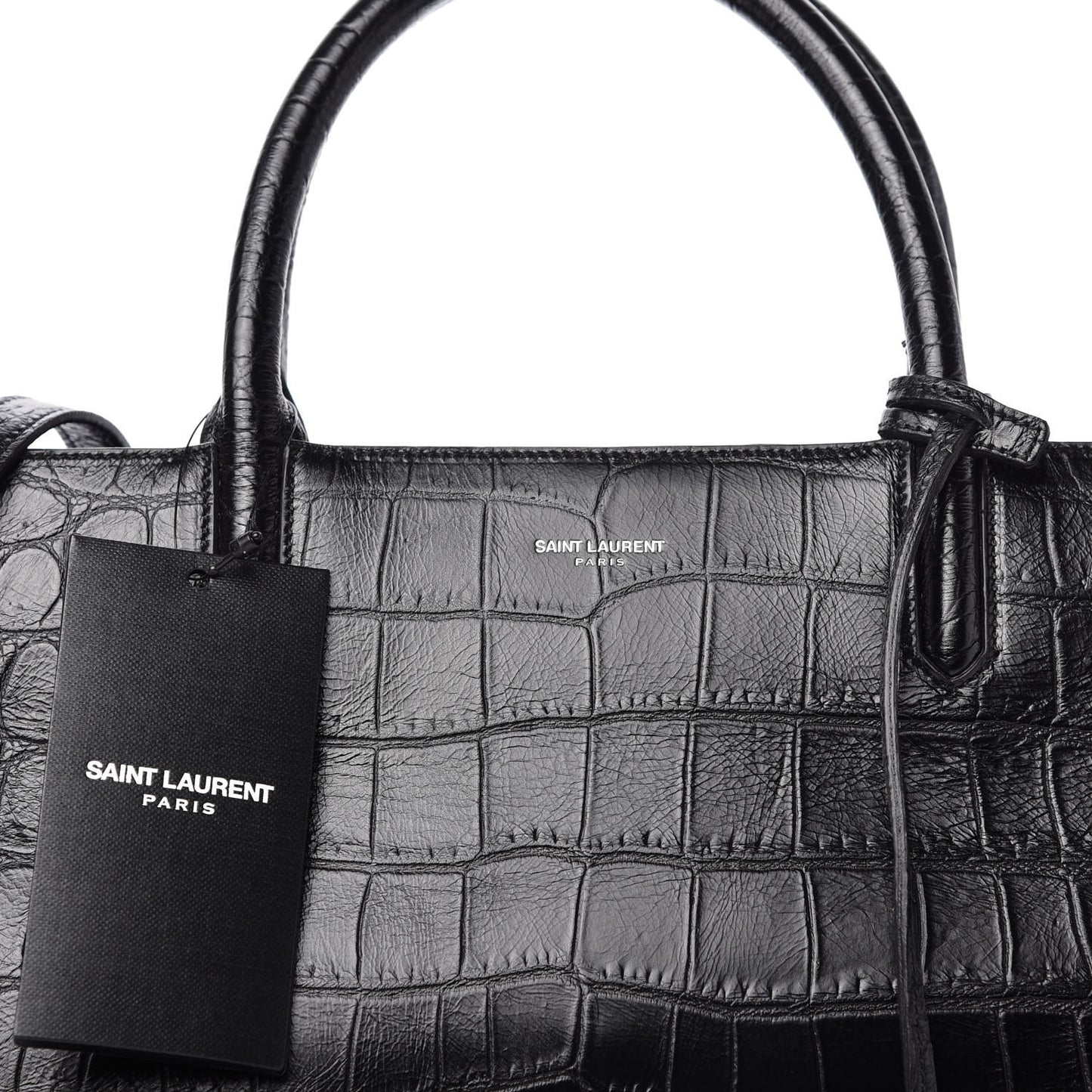 Calfskin Crocodile Embossed Medium Cabas Rive Gauche Black