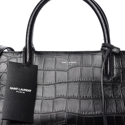 Saint Laurent Calfskin Crocodile Embossed Medium Cabas Rive Gauche Black 16 of 22