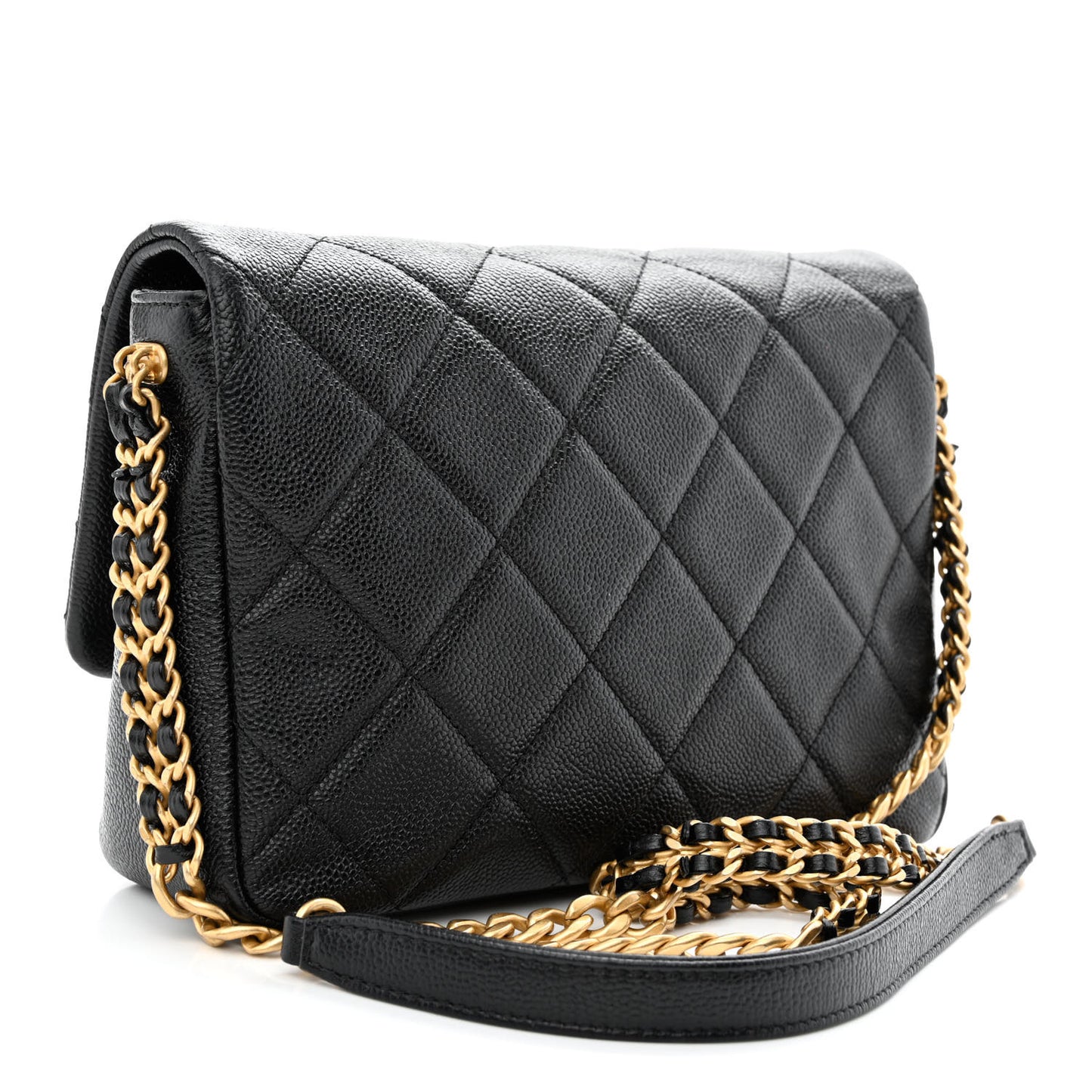 Shiny Caviar Quilted Small Chain Melody Flap Black