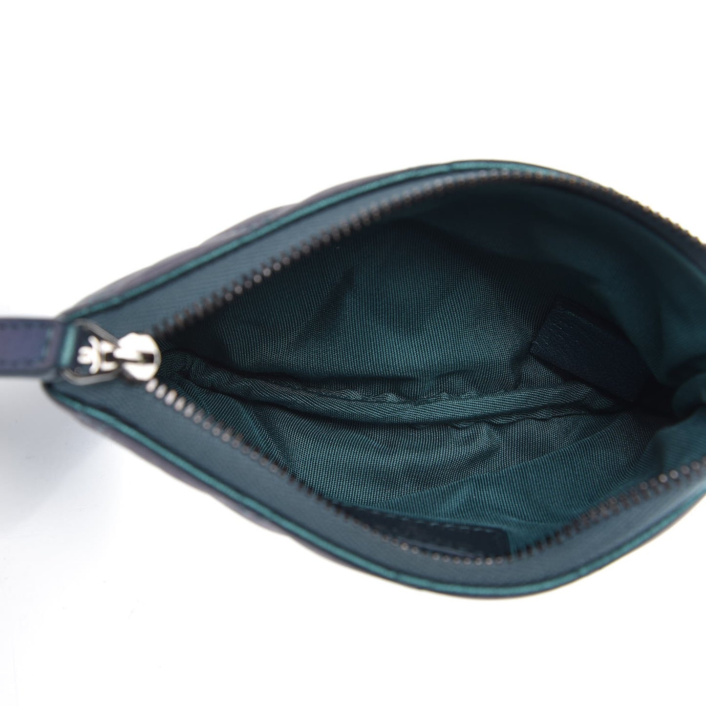Iridescent Lambskin Quilted Small Cosmetic Case Turquoise