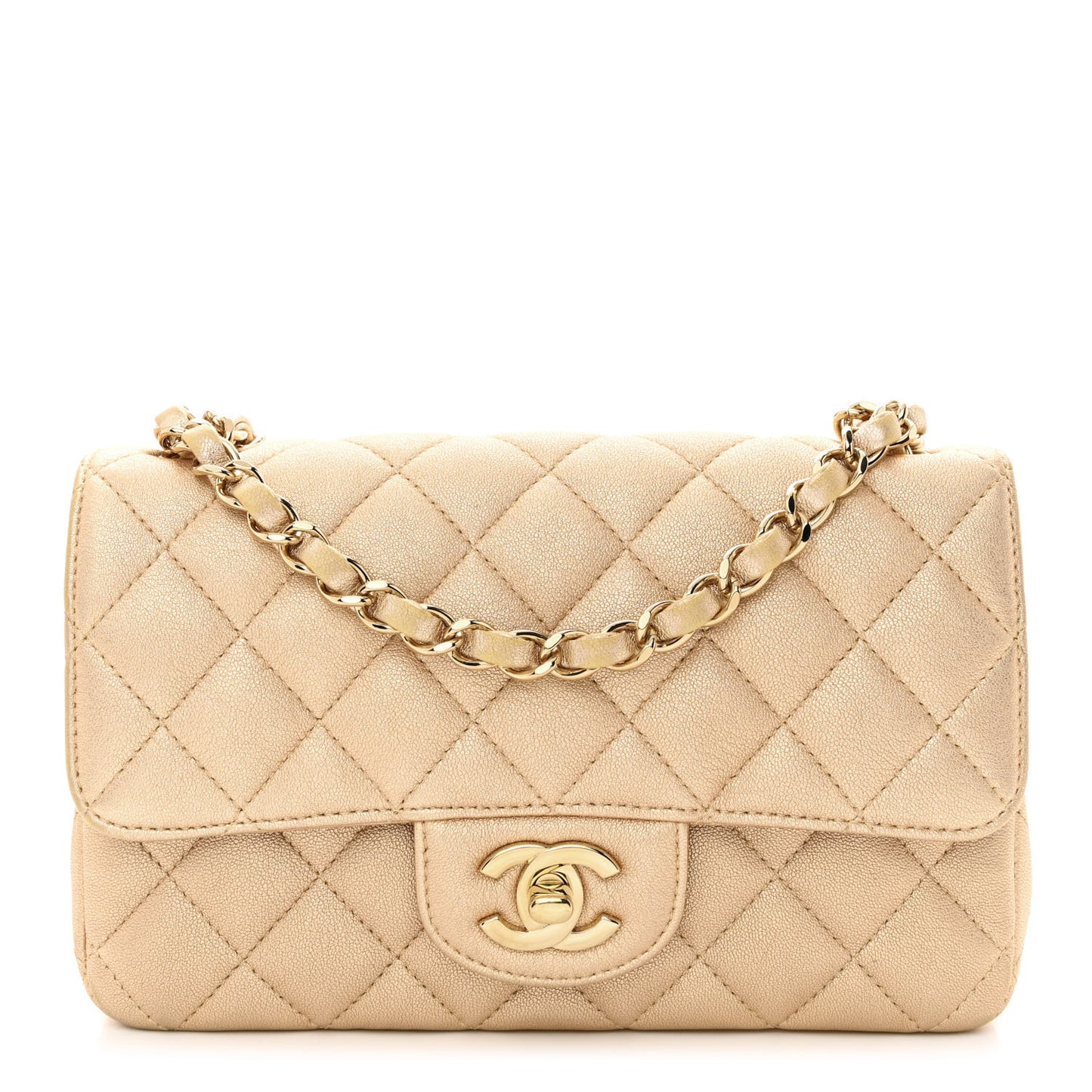 Metallic Lambskin Quilted Mini Rectangular Flap Gold