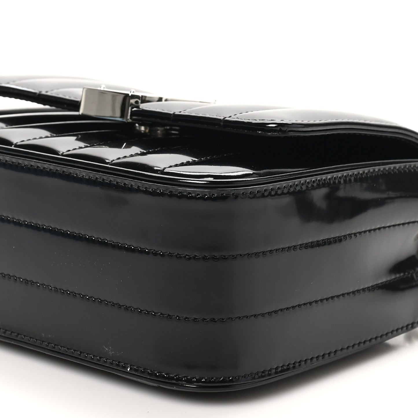 Patent Calfskin Matelasse Monogram Small Vicky Chain Bag Black