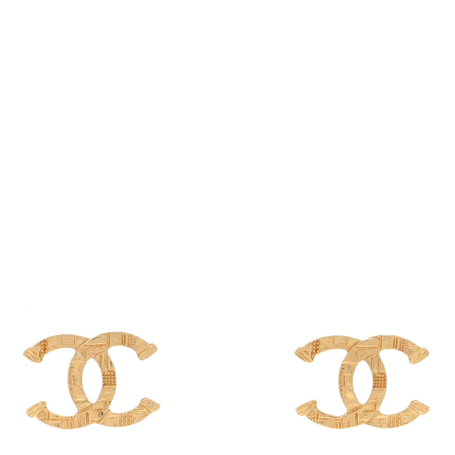 Chanel Metal Tweed Effect CC Earrings Gold 1 of 4