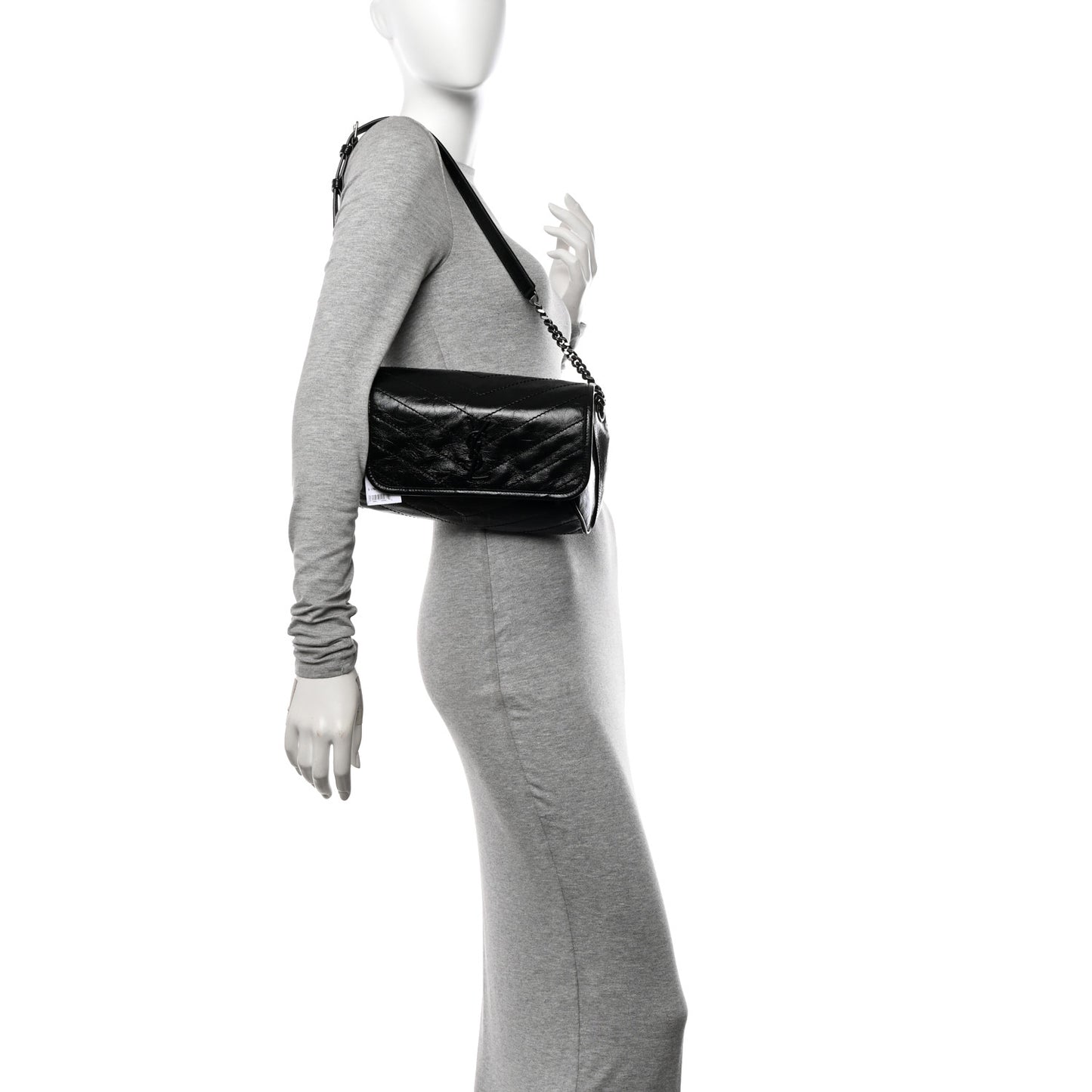Crinkled Calfskin Matelasse Monogram Niki Body Bag Black
