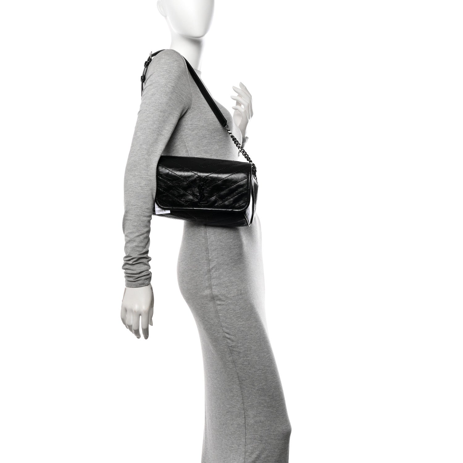 Saint Laurent Crinkled Calfskin Matelasse Monogram Niki Body Bag Black 2 of 11