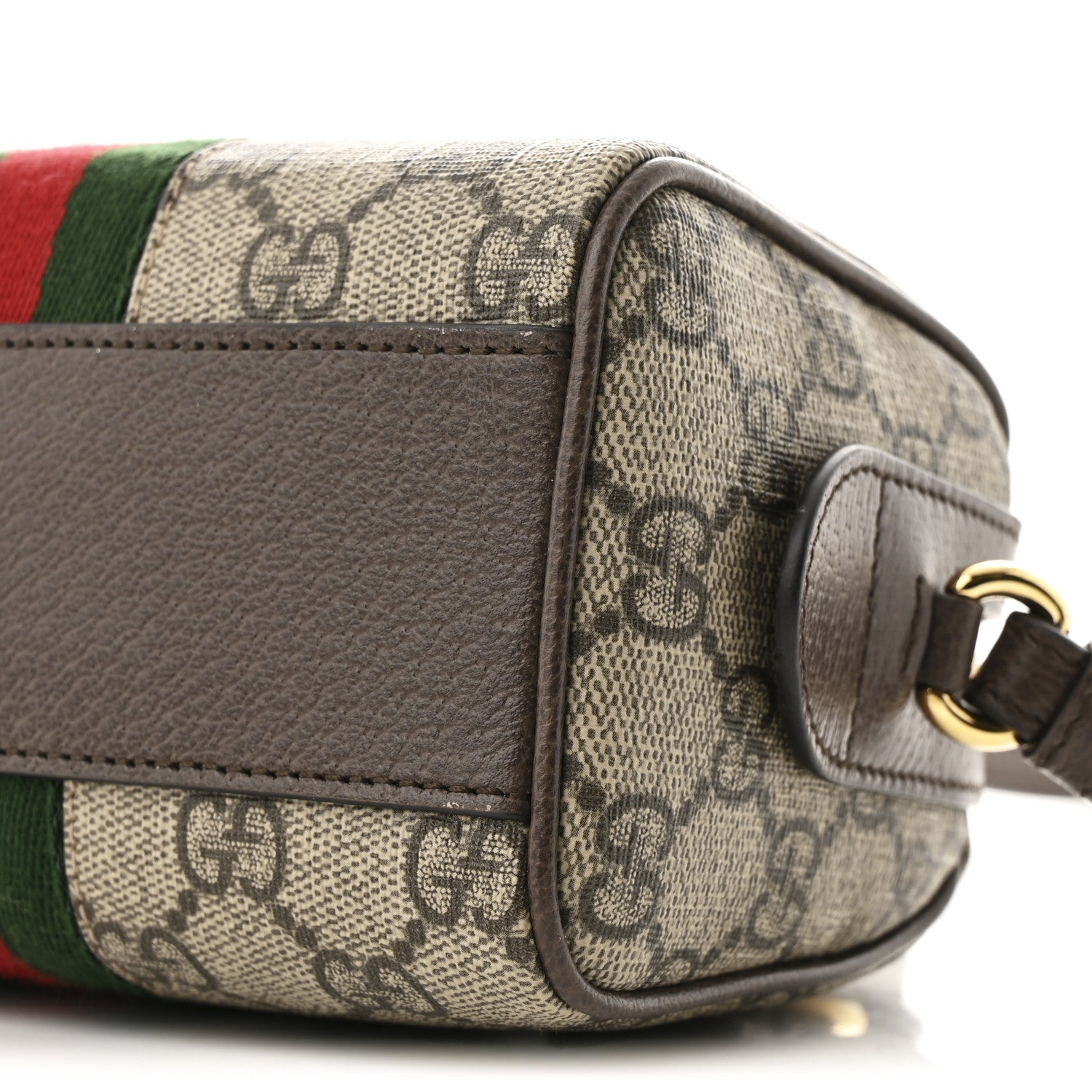 Gucci GG Supreme Monogram Textured Dollar Calfskin Web Super Mini Ophidia Top Handle Bowler Bag Beige Ebony New Acero 9 of 9