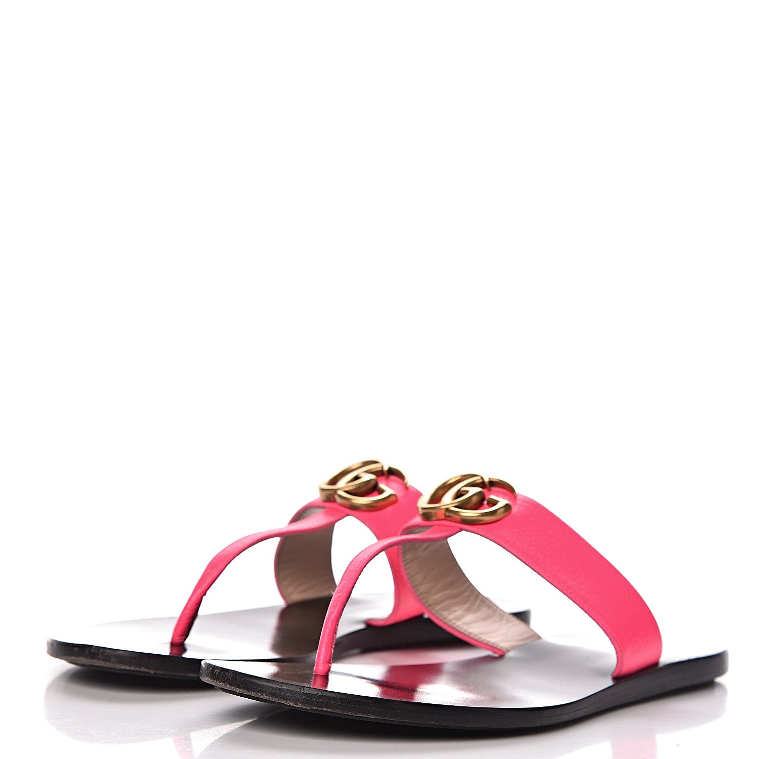 Gucci Calfskin GG Marmont Thong Sandals 38 Fuxia Fluo 3 of 20