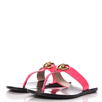 Gucci Calfskin GG Marmont Thong Sandals 38 Fuxia Fluo 3 of 20