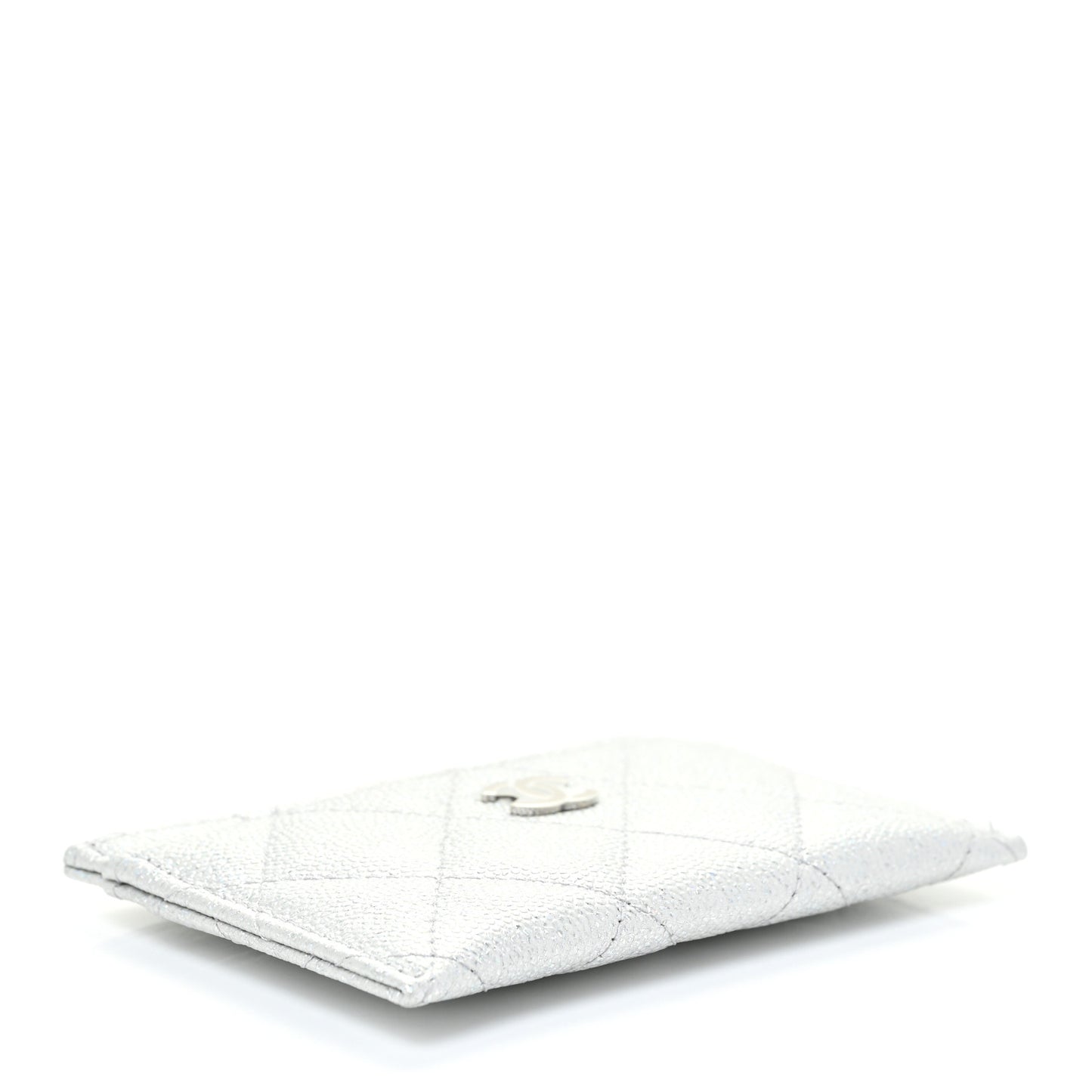 Glittered Metallic Caviar Quilted Card Holder Silver