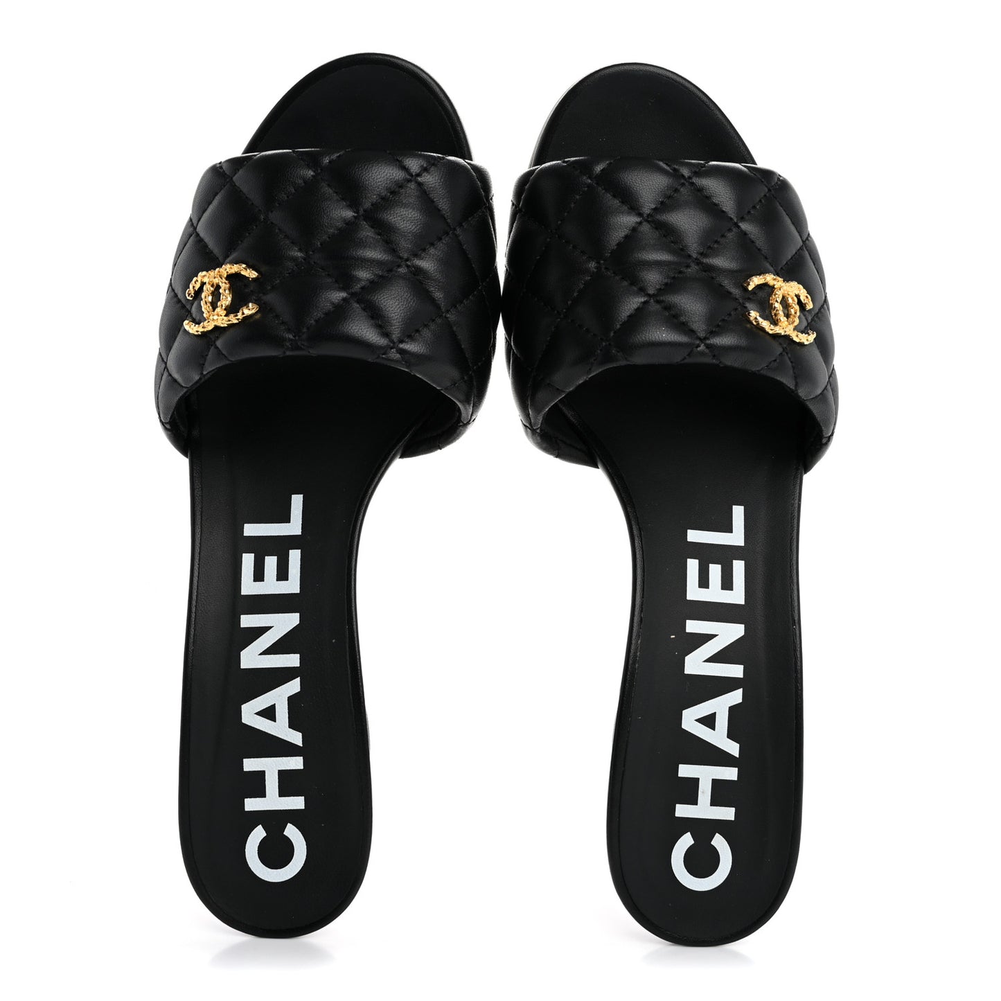 Lambskin Quilted Textured CC Mules 39 Black