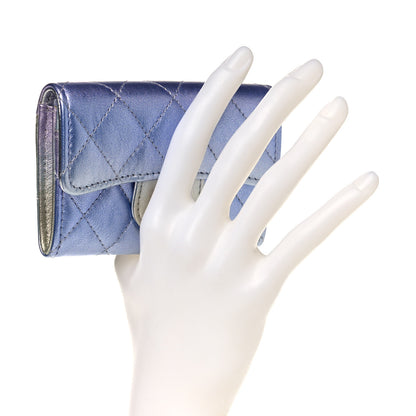 Chanel Gradient Metallic Calfskin Quilted Flap Card Holder Wallet Silver Blue Yellow Purple 4 of 10
