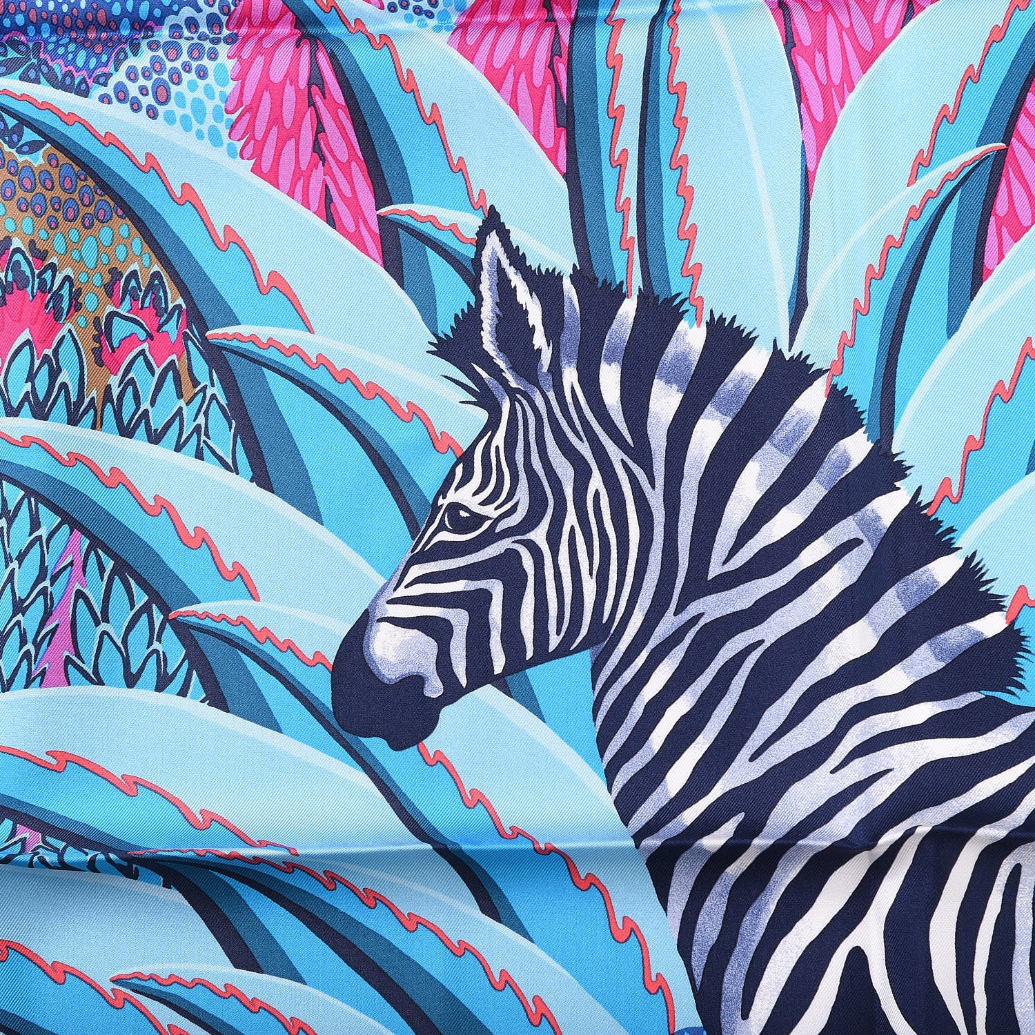 Hermes Silk Mountain Zebra Scarf 90 Turquoise Fuchsia Cobalt 4 of 9