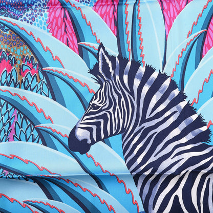 Hermes Silk Mountain Zebra Scarf 90 Turquoise Fuchsia Cobalt 4 of 9