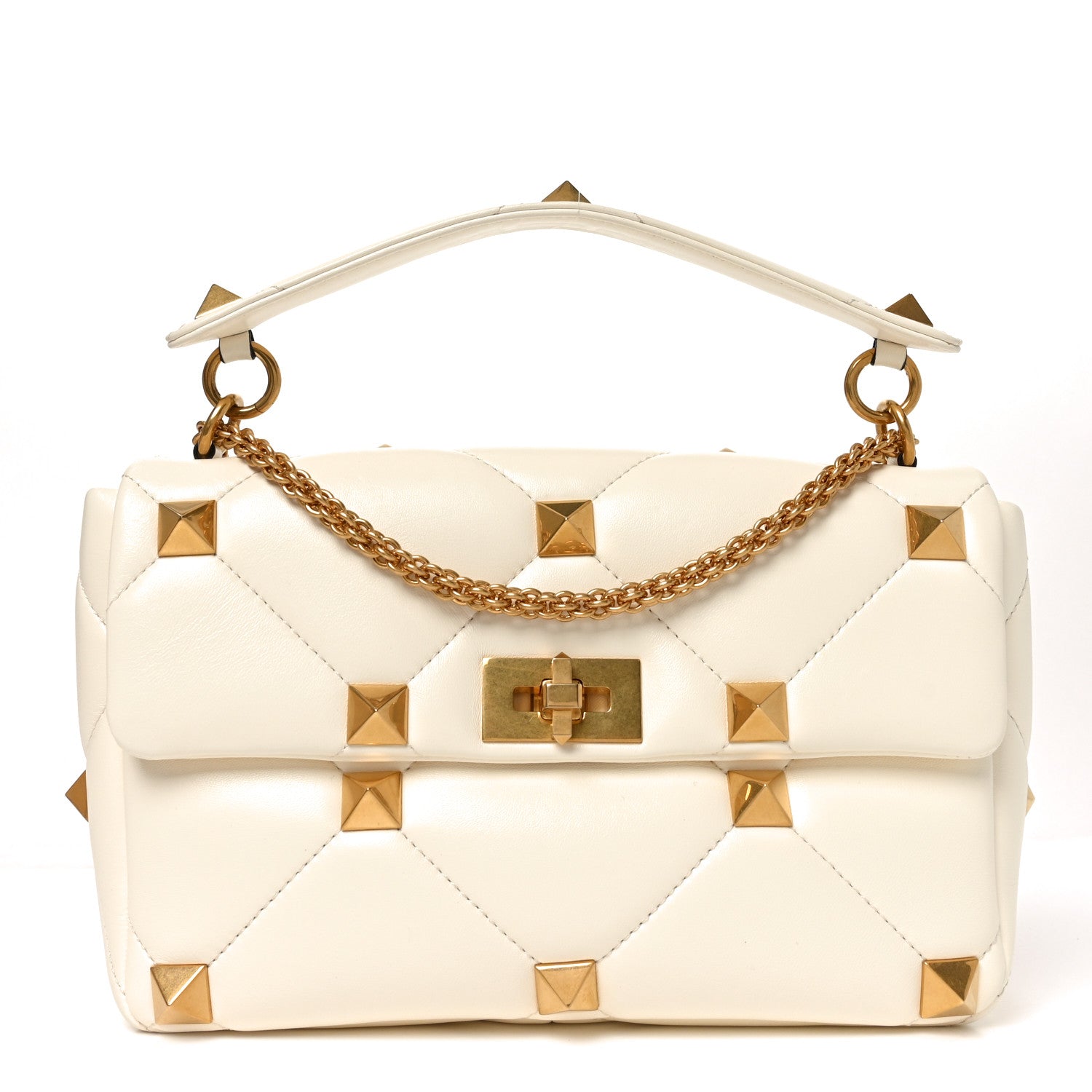 Valentino Garavani Nappa Large Roman Stud Shoulder Bag Ivory 1 of 9
