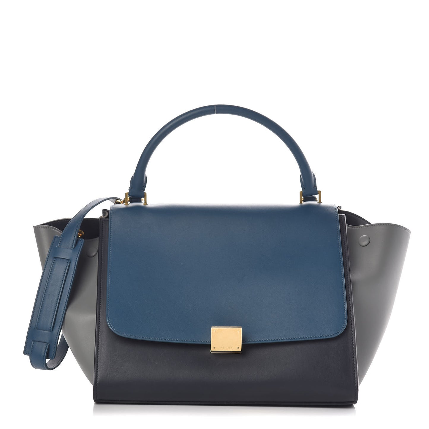 Smooth Calfskin Medium Tri-Color Trapeze Metallic Blue