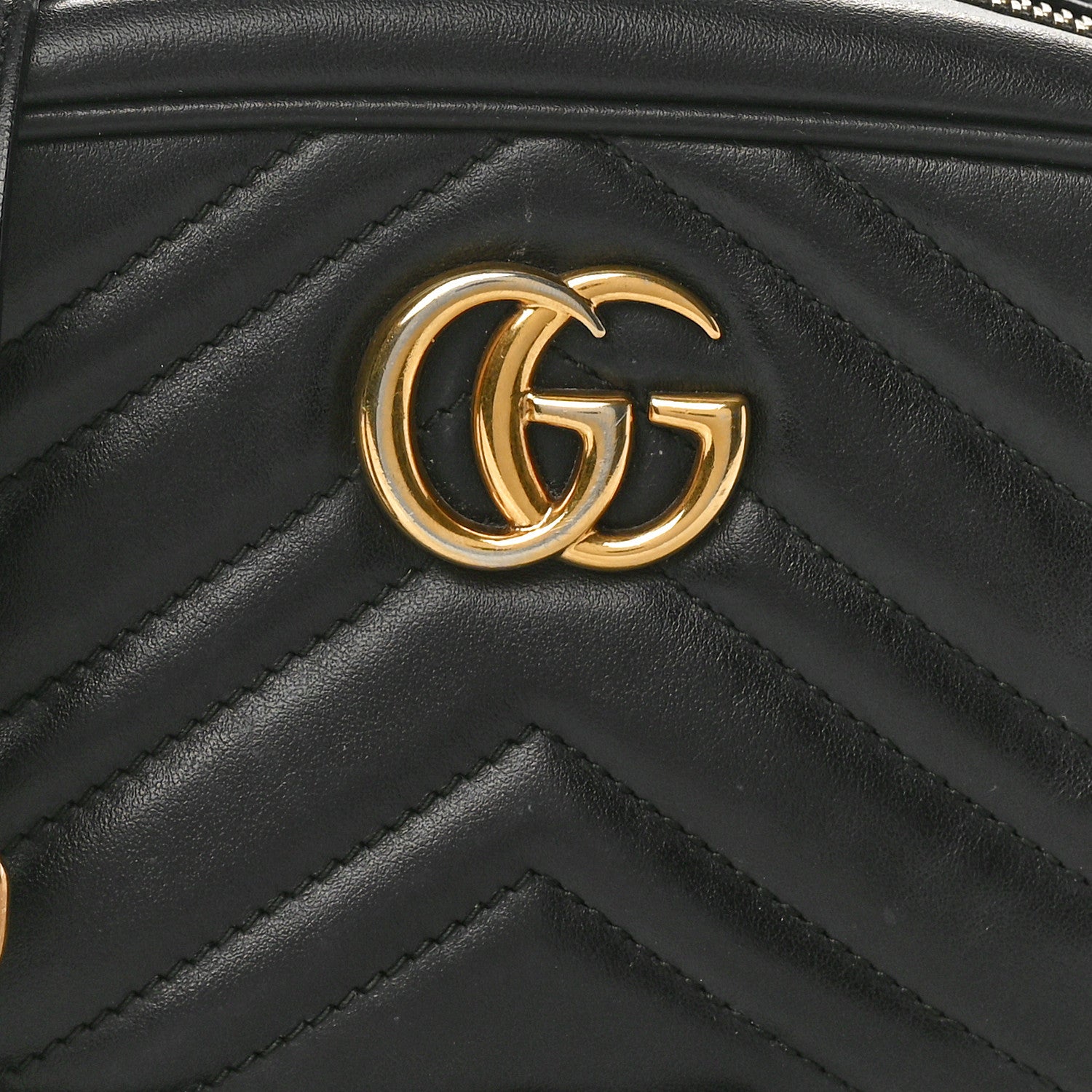 Gucci Calfskin Matelasse Mini GG Marmont Chain Shoulder Bag Black 9 of 17
