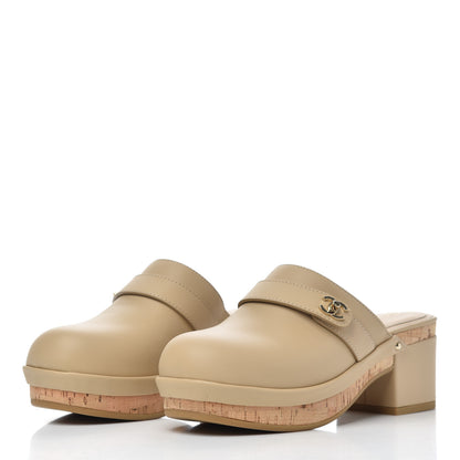 Chanel Calfskin CC Turn Lock Clogs 37 Beige 3 of 12