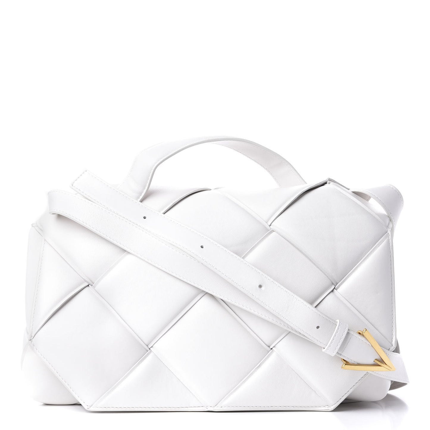 Nappa Intreccio Padded Top Handle Shoulder Bag White