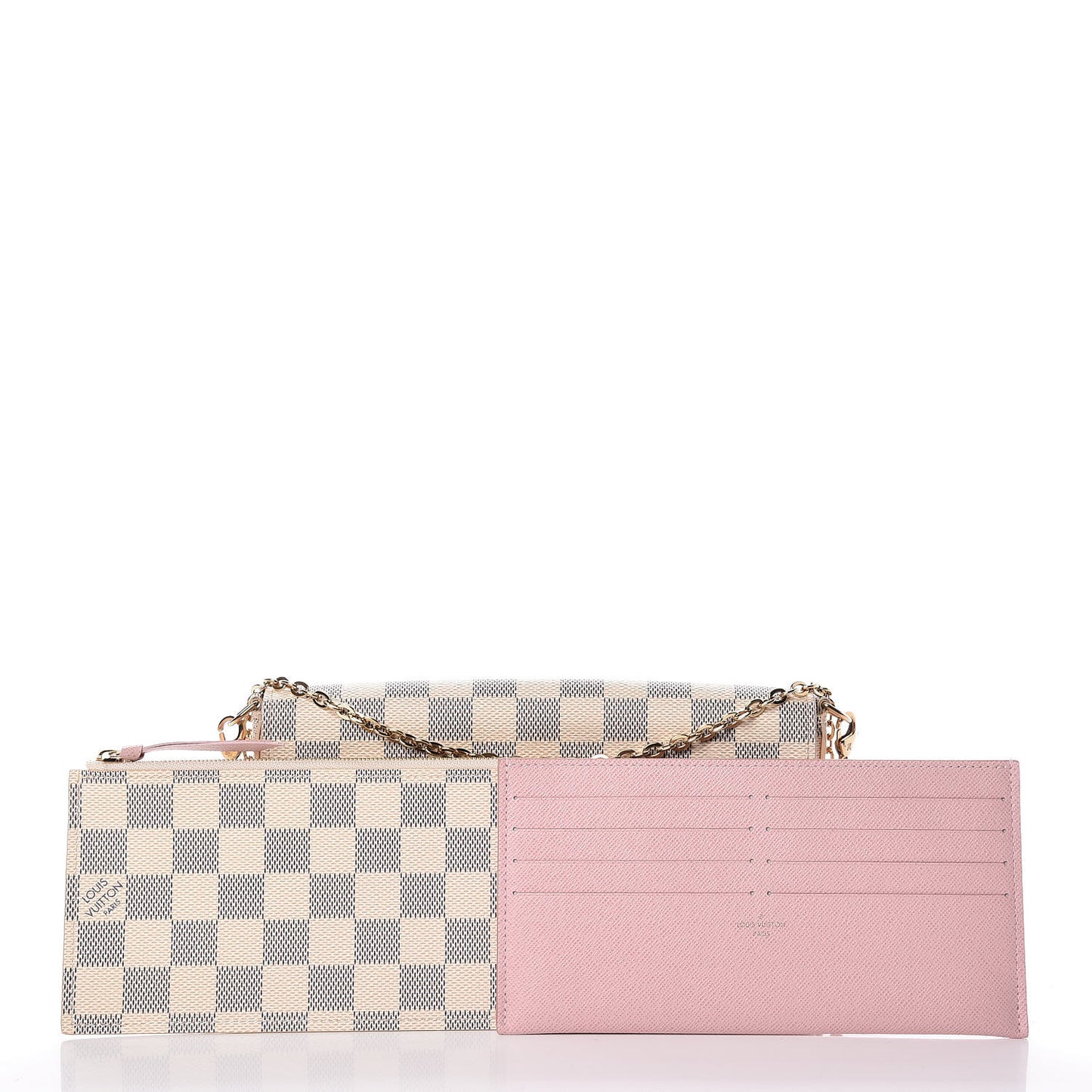 Damier Azur Pochette Felicie Chain Wallet Rose Ballerine