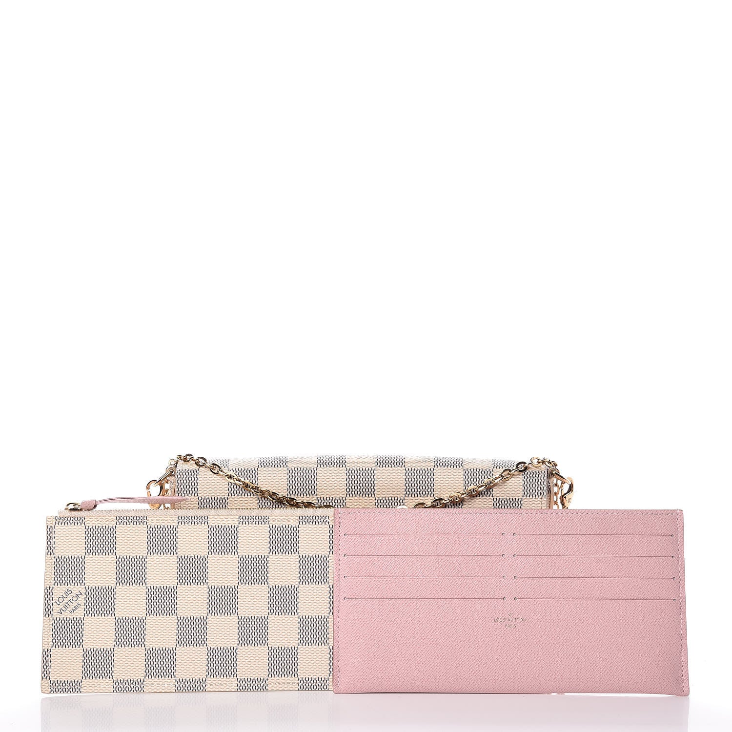 Louis Vuitton Damier Azur Pochette Felicie Chain Wallet Rose Ballerine 3 of 10