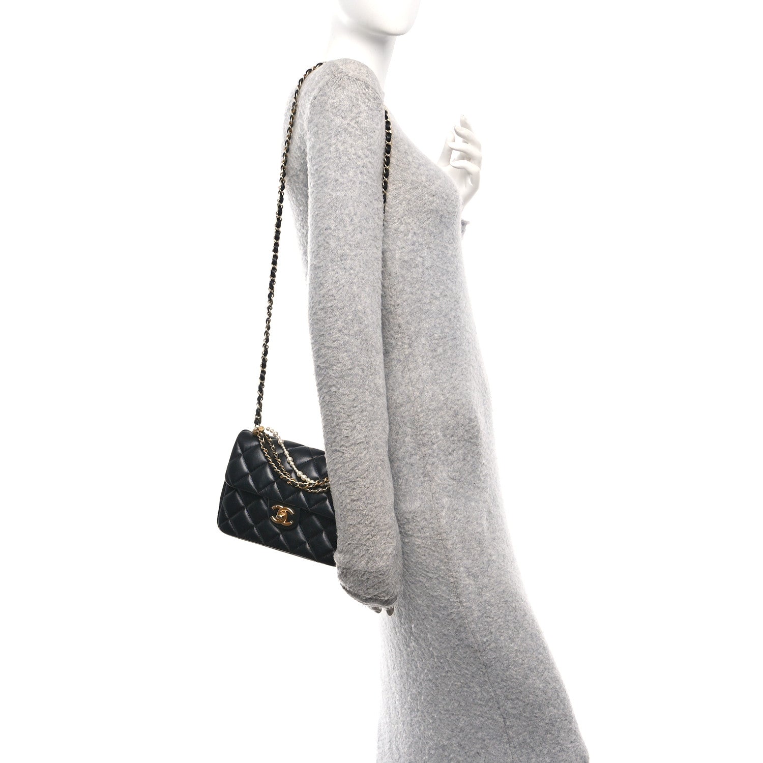 Chanel Shiny Lambskin Quilted Pearl Twist Mini Square Flap Black