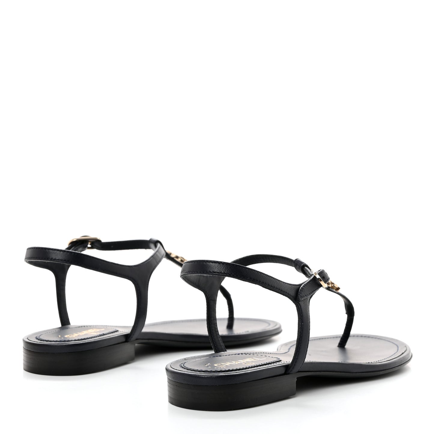 Lambskin Crystal CC Thong Sandals 37 Navy Blue