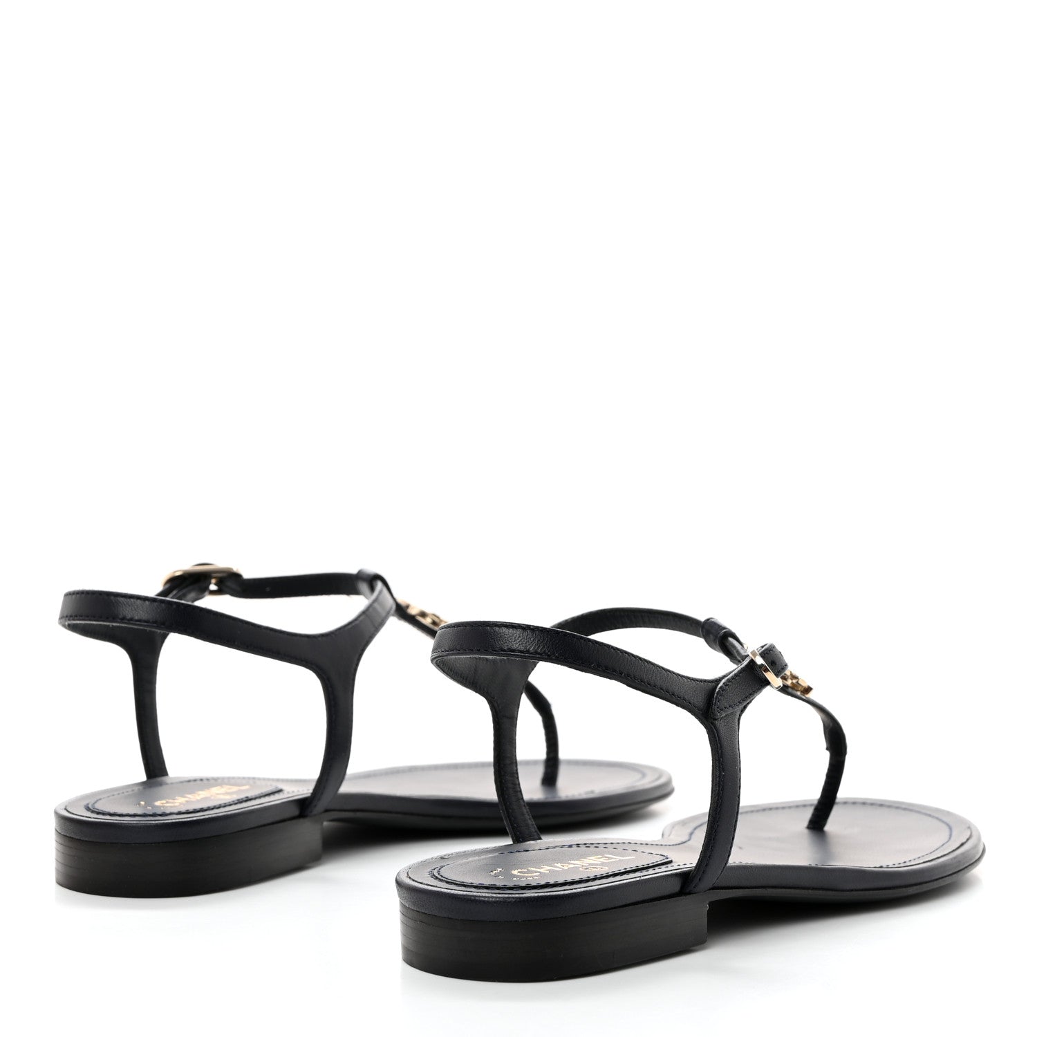 Chanel Lambskin Crystal CC Thong Sandals 37 Navy Blue 4 of 9