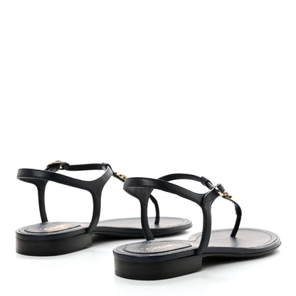 Chanel Lambskin Crystal CC Thong Sandals 37 Navy Blue 4 of 9