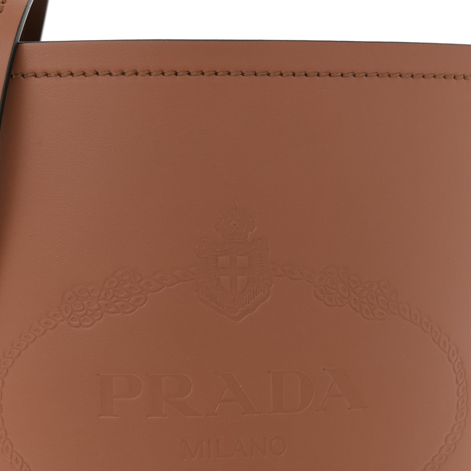 Prada City Calfskin Tambour Bucket Bag Cognac Black 8 of 11