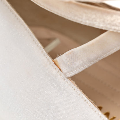 Chanel Satin Cap Toe Ballerina Ankle Wrap Flats 40 White Beige 13 of 13