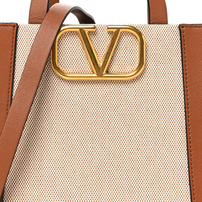 Valentino Garavani Canvas Calfskin Small Vlogo Signature Handbag Beige Selleria 7 of 9