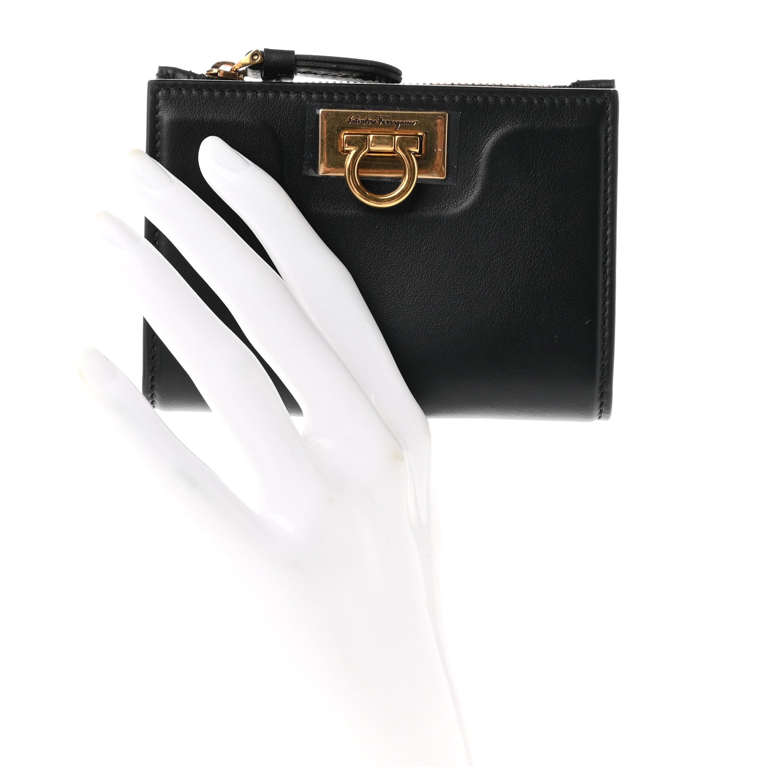 Salvatore Ferragamo Calfskin Gancini Chain Wallet Black 2 of 7