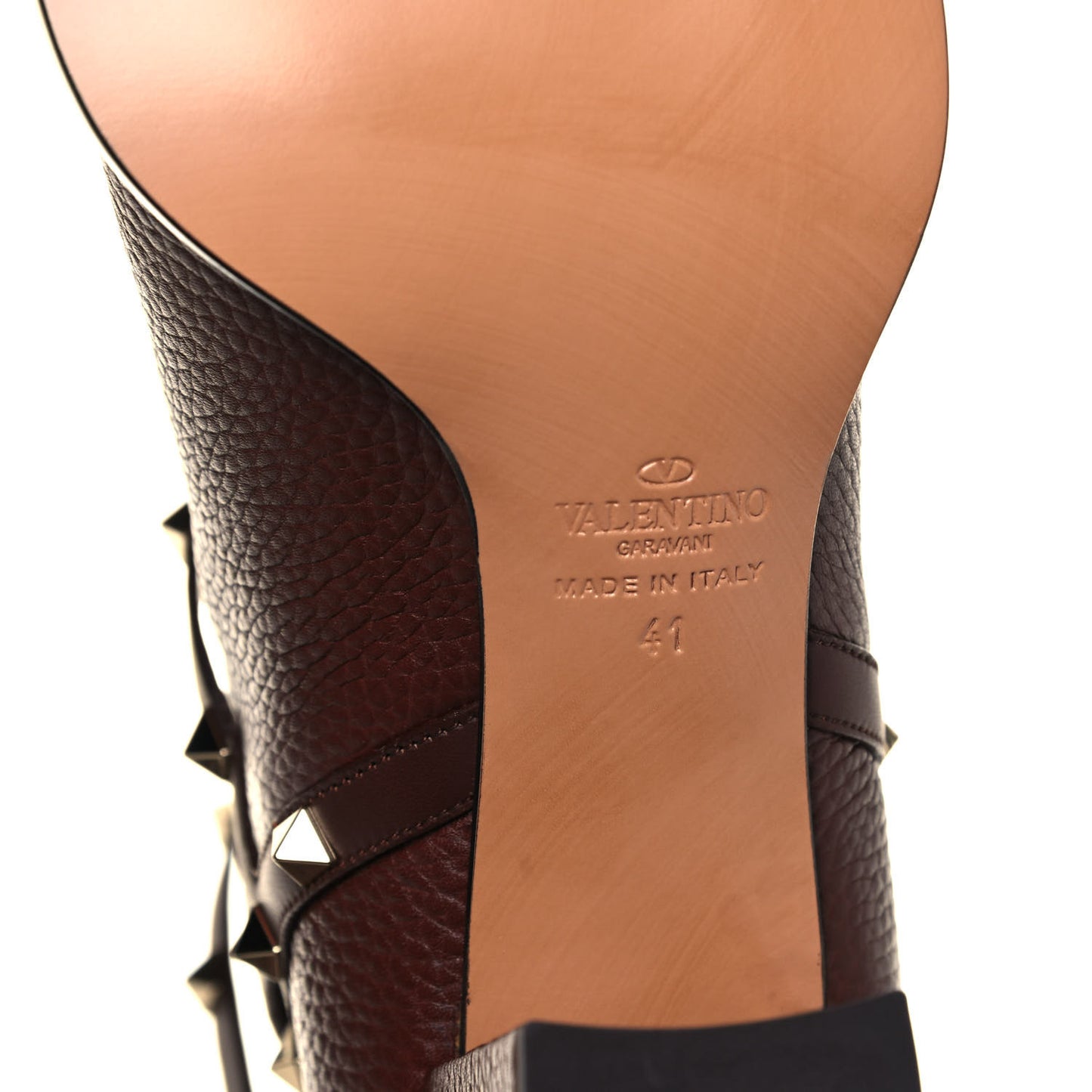 Pebbled Calfskin Rockstud Double Buckle 70mm Block Heel Ankle Boots 41 Rubin