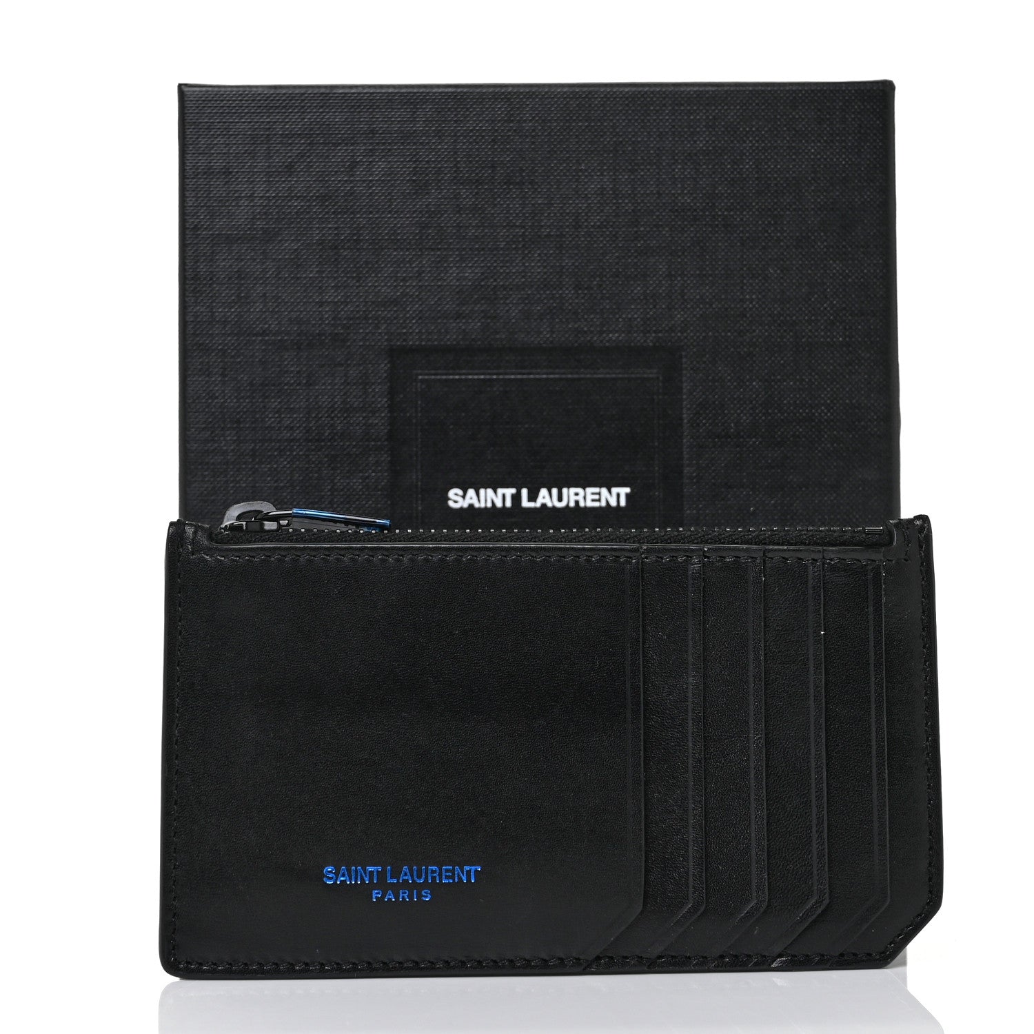 Saint Laurent Calfskin 5 Fragments Zip Pouch Card Holder Black Blue 10 of 10