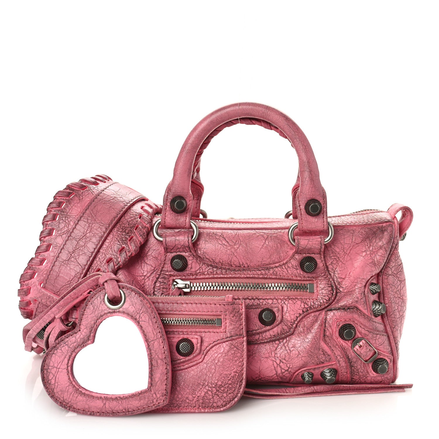 Balenciaga Agneau Arena Dirty Effect Mini Le Cagole Duffle Crossbody Bag Sweet Pink 1 of 10