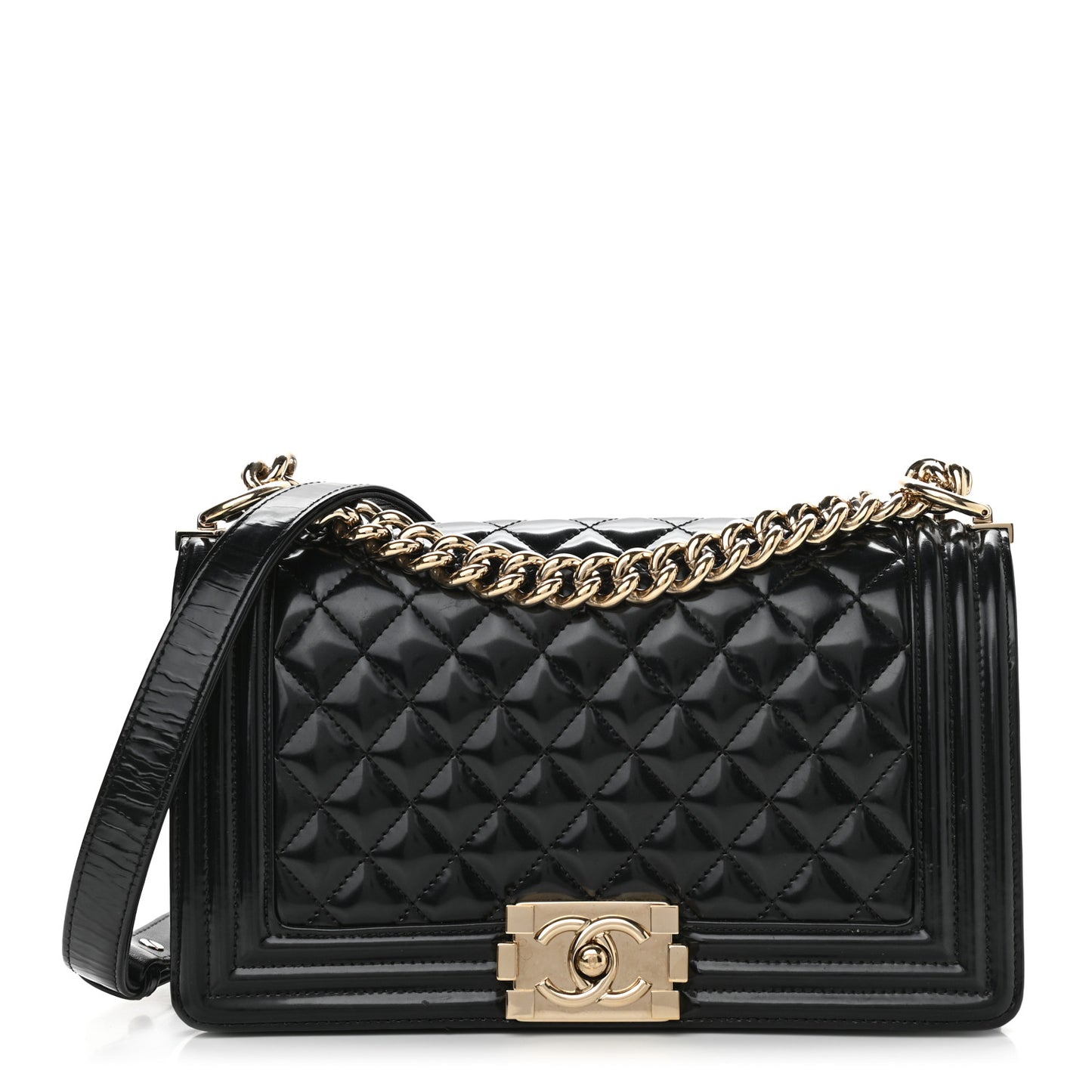 Patent Calfskin Quilted Medium Boy Flap Black