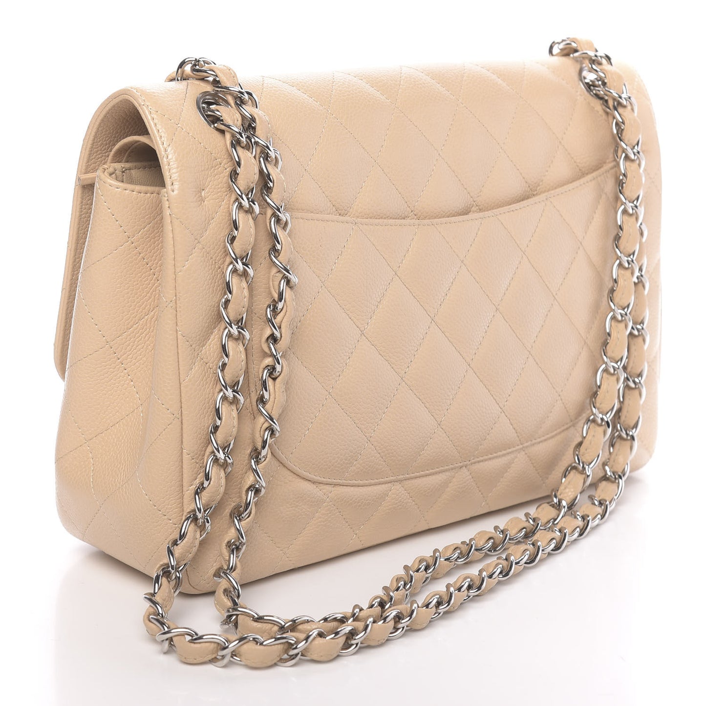 Caviar Quilted Jumbo Double Flap Beige