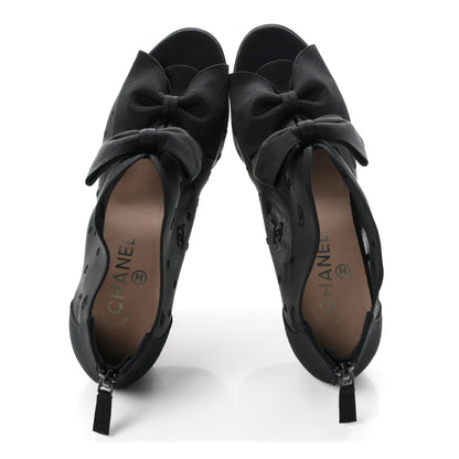 Chanel Mesh Grosgrain Bow Peep Toe Booties 39 Black 2 of 8