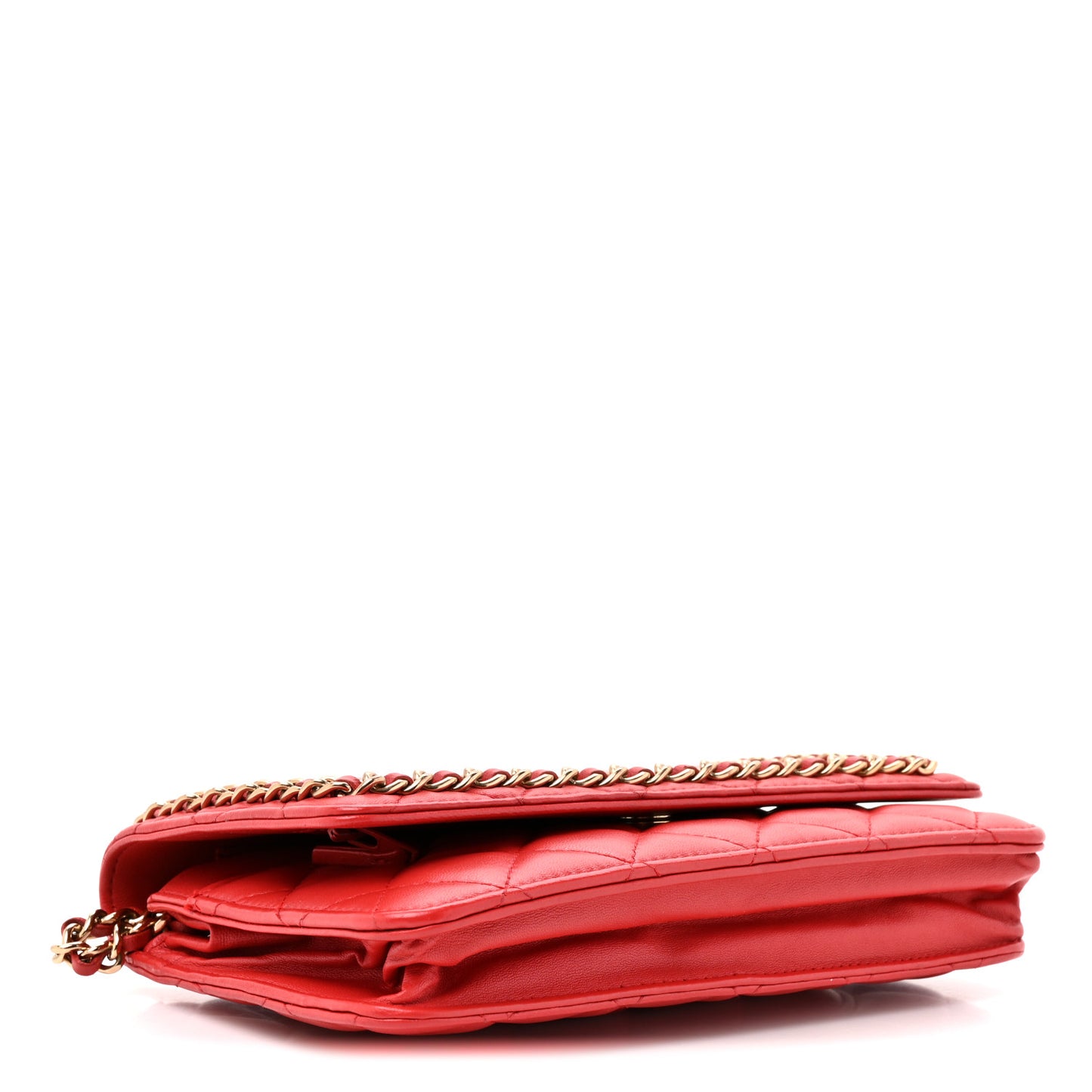 Lambskin Quilted Chain Around Wallet On Chain WOC Red